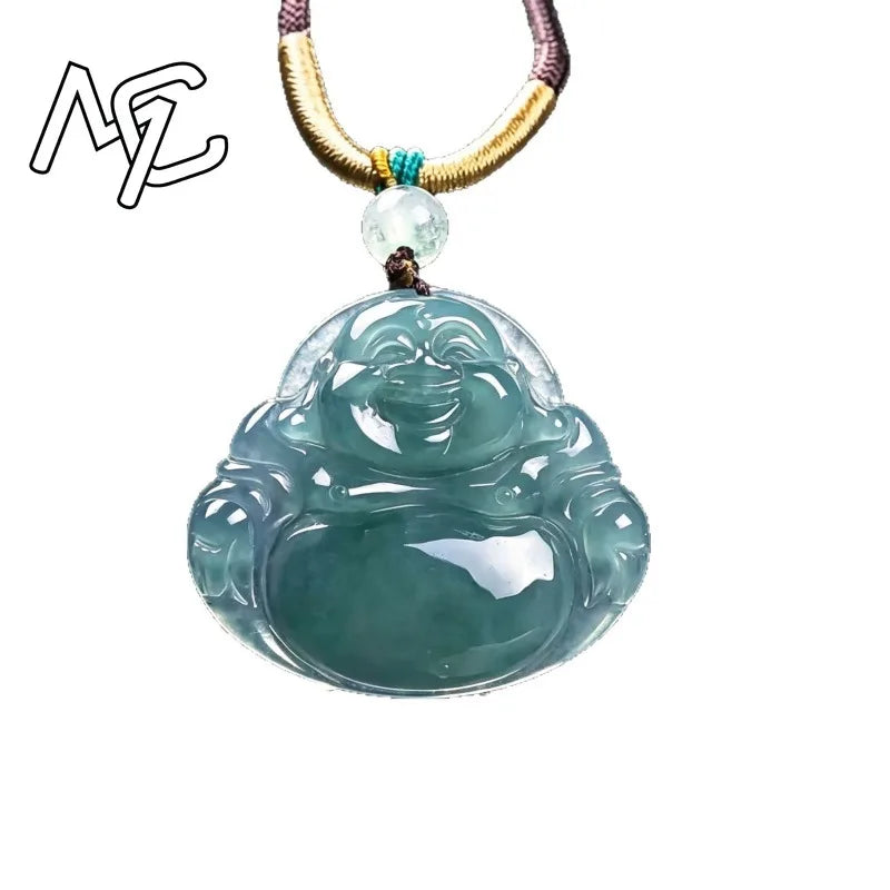 Real Natural Emerald Jade Blue Water Buddha Pendant Jadeite Necklace Fashion Jewelry Charm Designer Lucky Gifts Certificate