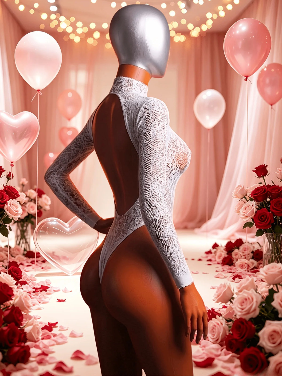 1 x Sexy bodysuit—an elegant lace and sheer mesh cutout design, perfect for lingerie parties or Valentine's Day dates.
