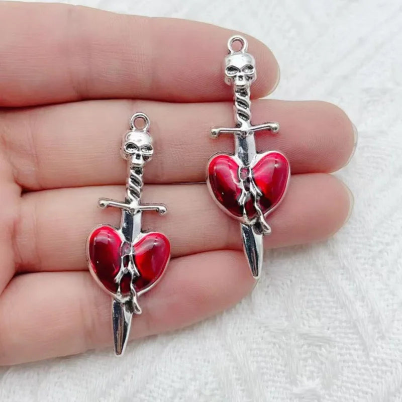 10pcs Dark Gothic Exaggerated Heart Cross Sword Pendant DIY Handmade Bracelet Necklace Bead Accessories Material