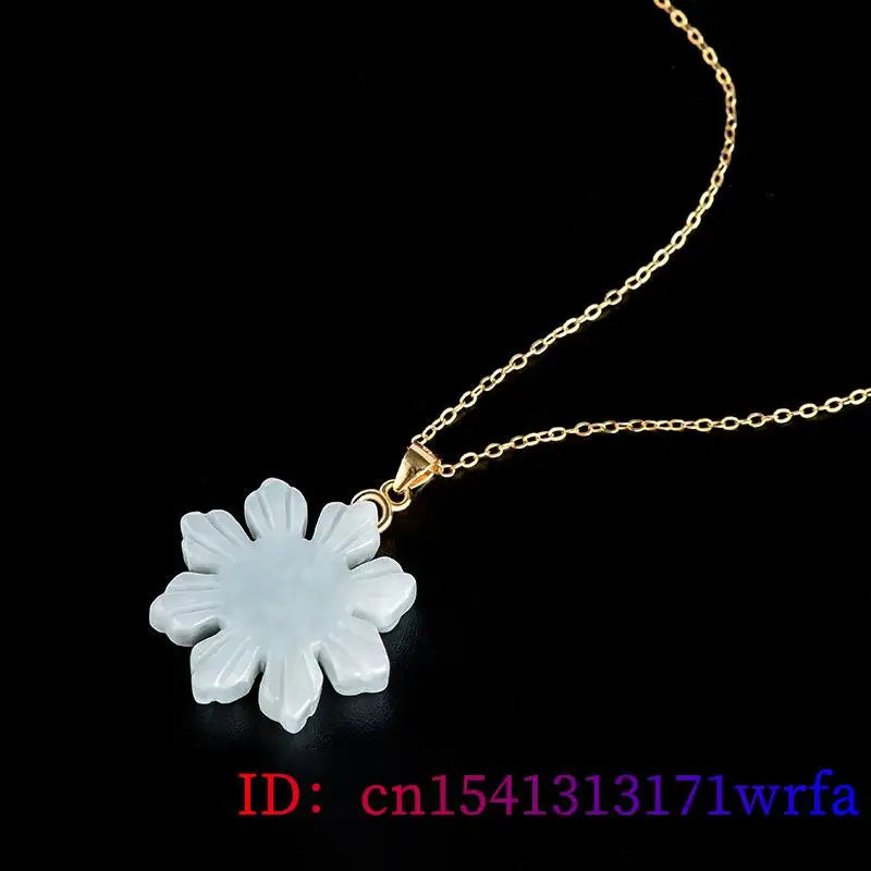 Myanmar Jade Sunflower Pendant Necklace Real Burmese Jadeite Amulet Natural Jewelry Carved Fashion 18K Gold Plated Choker