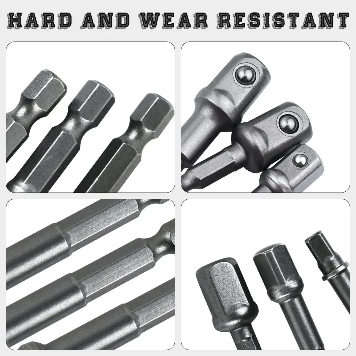 8Pcs Impact Socket Adapter Set, 1/4 3/8 1/2 Hex Shank Square Nut Driver Extension Bit Set for Power Drill Impact Driver Tool
