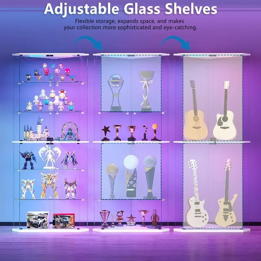 6-Tier Corner RGB LED Glass Display Cabinet with Human Sensor