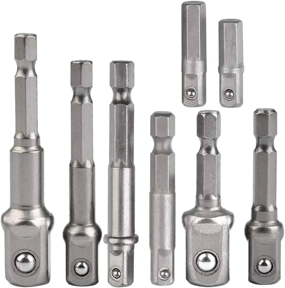 8Pcs Impact Socket Adapter Set, 1/4 3/8 1/2 Hex Shank Square Nut Driver Extension Bit Set for Power Drill Impact Driver Tool