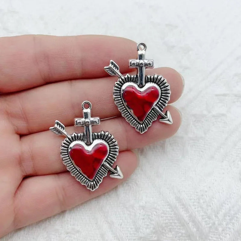 10pcs Dark Gothic Exaggerated Heart Cross Sword Pendant DIY Handmade Bracelet Necklace Bead Accessories Material