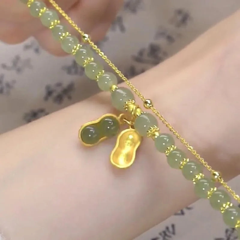 Natural Real Jade Peanut Bracelet Charm Jewelry Designer Bangle Fashion Amulet Luxury Gemstone Lucky Accessories Gifts for Women