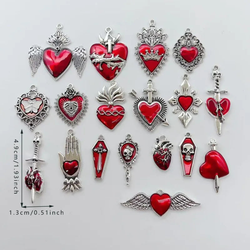 10pcs Dark Gothic Exaggerated Heart Cross Sword Pendant DIY Handmade Bracelet Necklace Bead Accessories Material