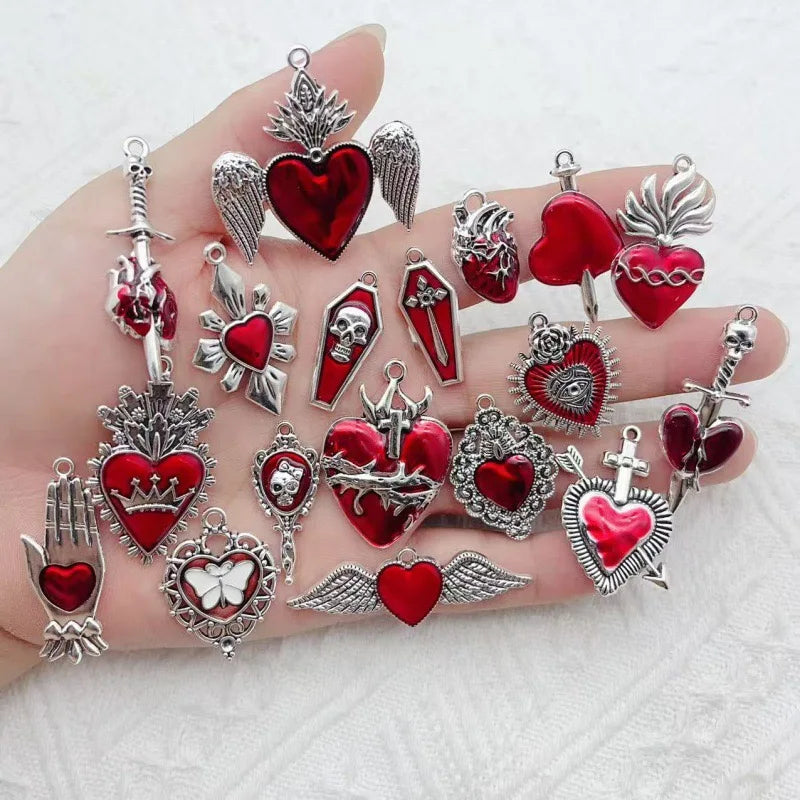 10pcs Dark Gothic Exaggerated Heart Cross Sword Pendant DIY Handmade Bracelet Necklace Bead Accessories Material