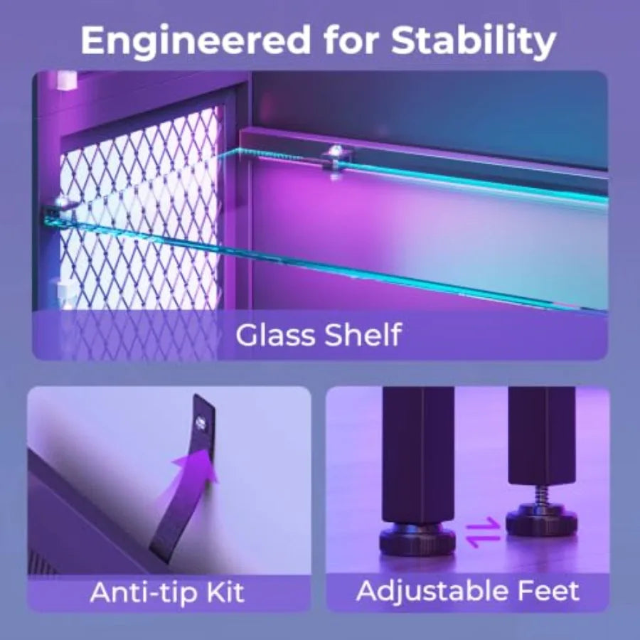 Display Case with Glass Shelves, RGB Light 4-Tier Display Cabinet