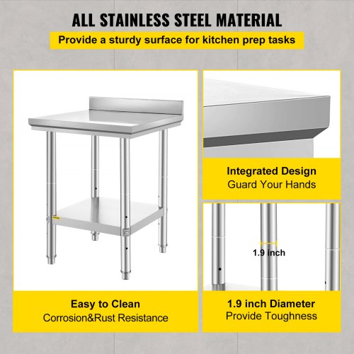 VEVOR 24 x 24 x 35 Inch Stainless Steel Work Table, Commercial Food
