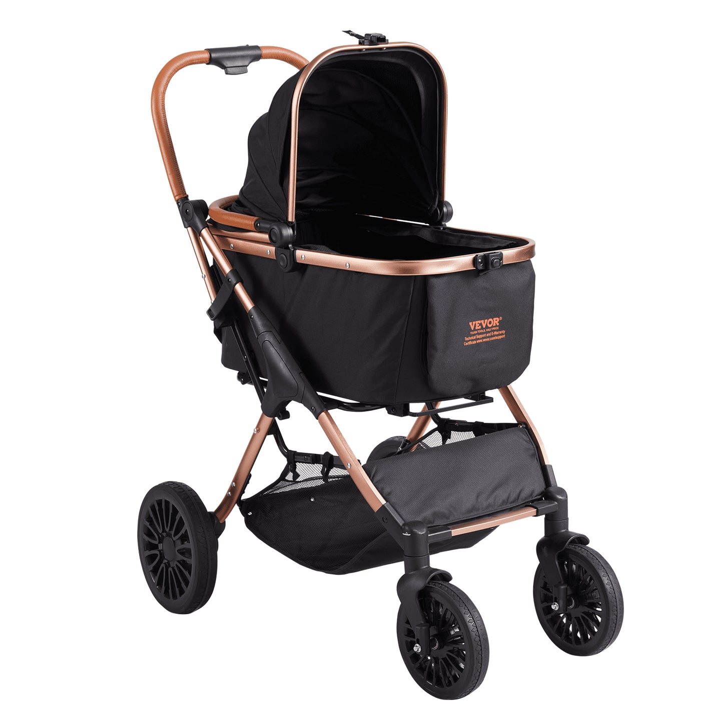 Pet Stroller, 4 Wheels Dog Stroller Rotate with Brakes, 29.9 kg Weight