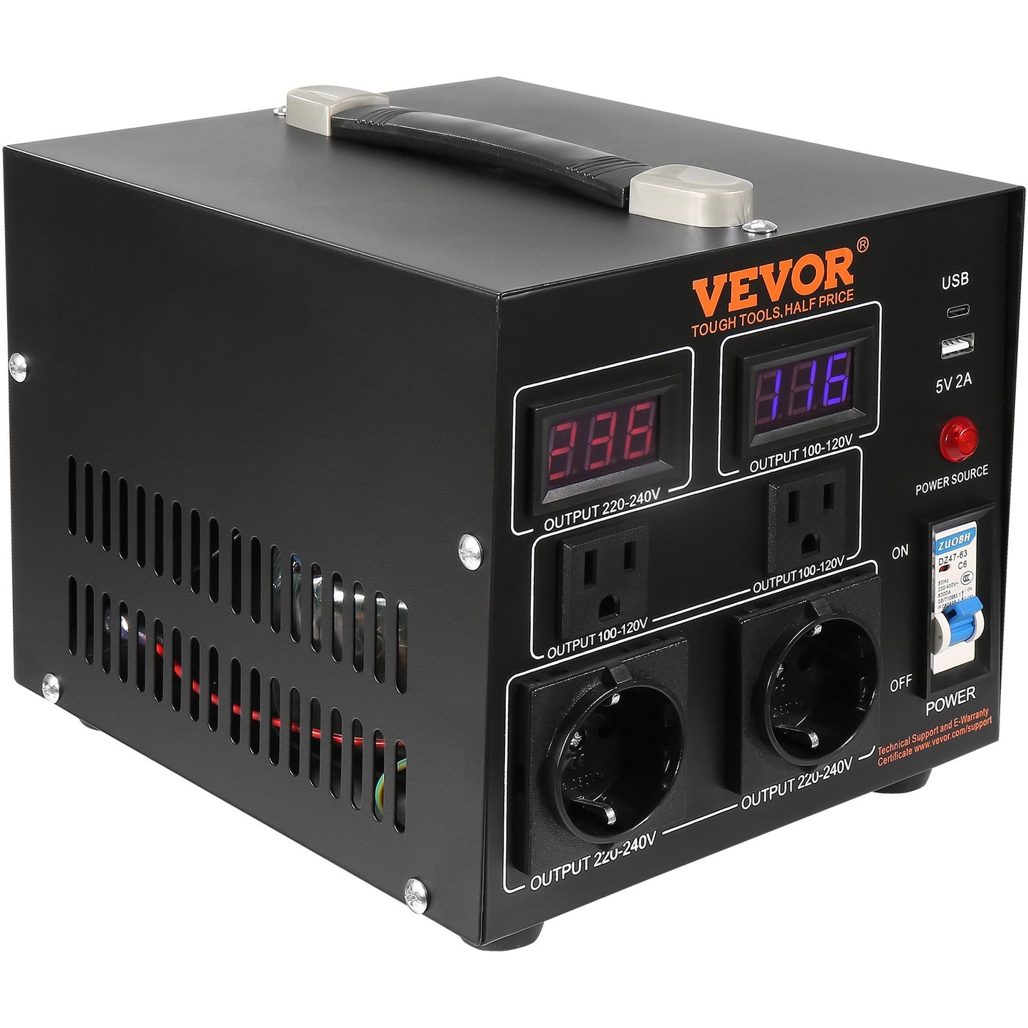 Voltage Converter Transformer, 2000VA, Heavy Duty Step Up/Down