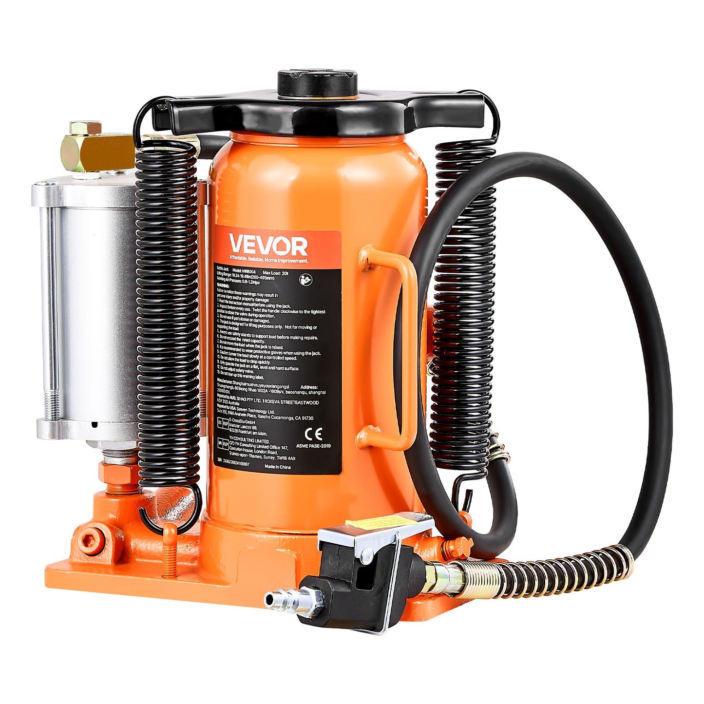 Air Hydraulic Bottle Jack, 20 Ton (44092 lbs) Capacity, 260-495 mm
