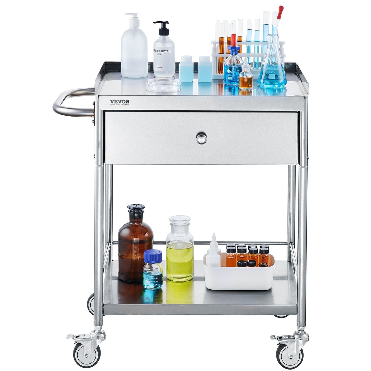 VEVOR Medical Cart, 2 Layers Stainless Steel Cart 99.8 kg Weight
