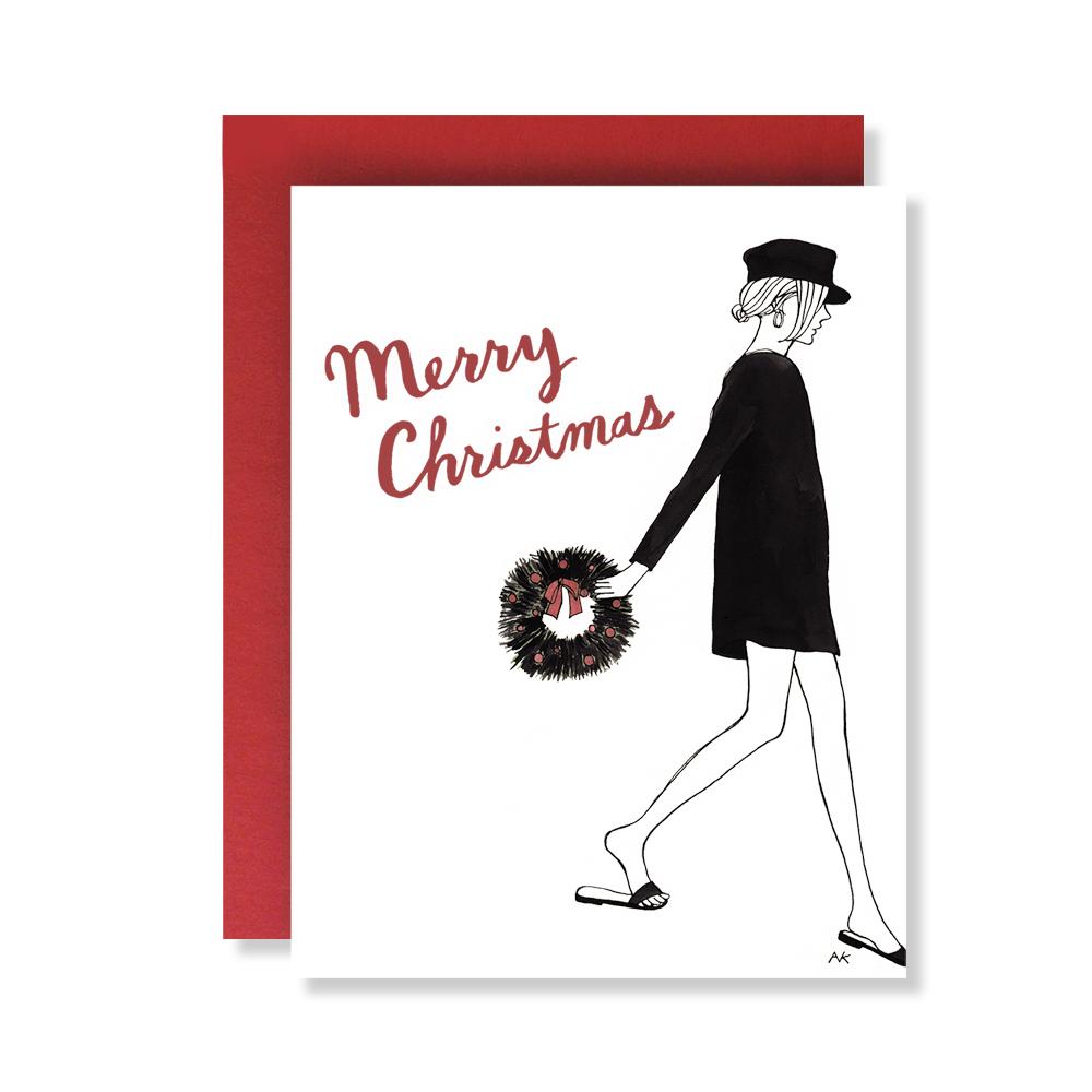 Christmas Wreath Fashion Illustration Christmas Card