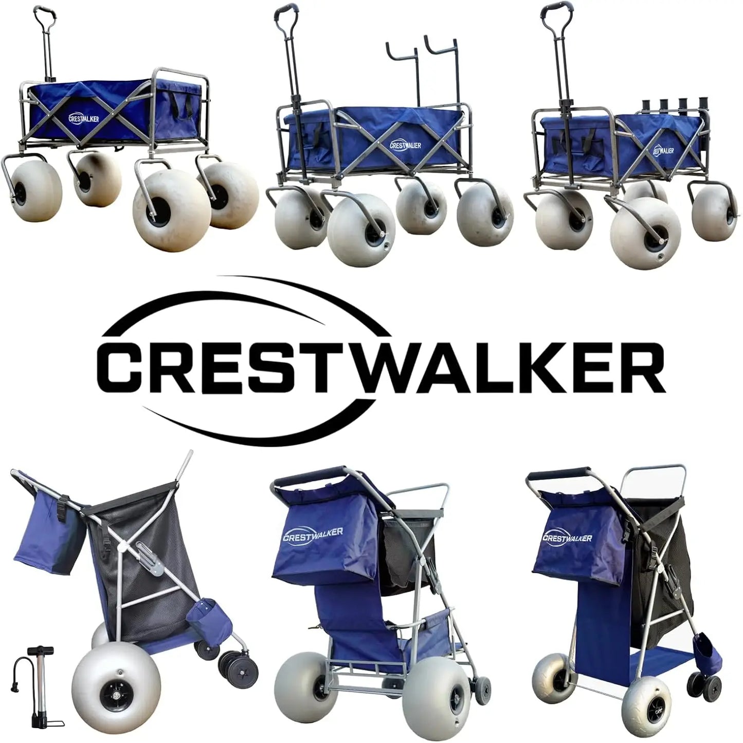 Beach Cart with 13" Balloon Wheels, Collapsible Beach Wagon with Big Wheels for Sand, Pump Included (Beach Wagon)