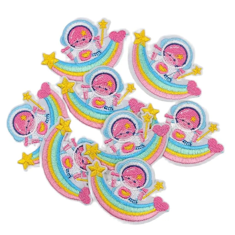 10pcs Cartoon Rainbow Astronaut Stickers DIY Sweaters Jeans Coats Hats Backpack Fabric Appliques Iron On Patches Garments Badge