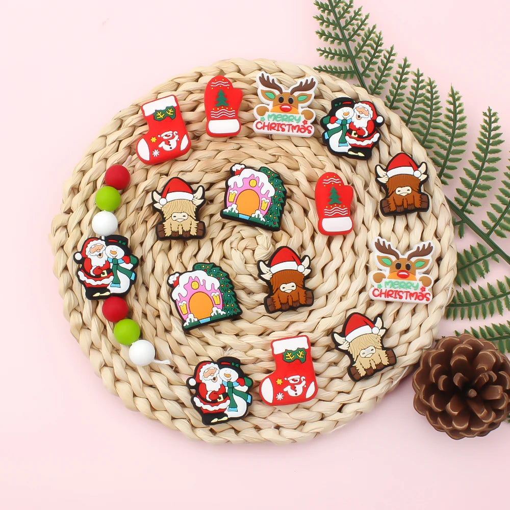 5/10Pcs Silicone Beads Christmas Day Theme Focal Beads for Jewelry Making DIY Beaded Pen Keychain Jewelry Accessories Gift