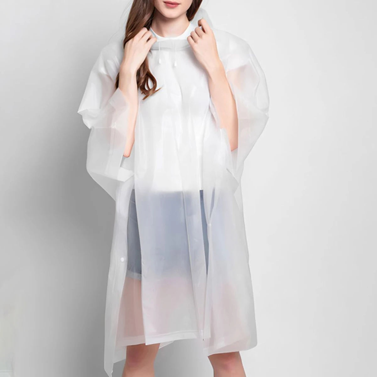 Reusable Rain Ponchos with Drawstring Hood for Adults Waterproof Thicken Rain Coat Outdoor Hiking Raincoat Travel Bicycle Poncho