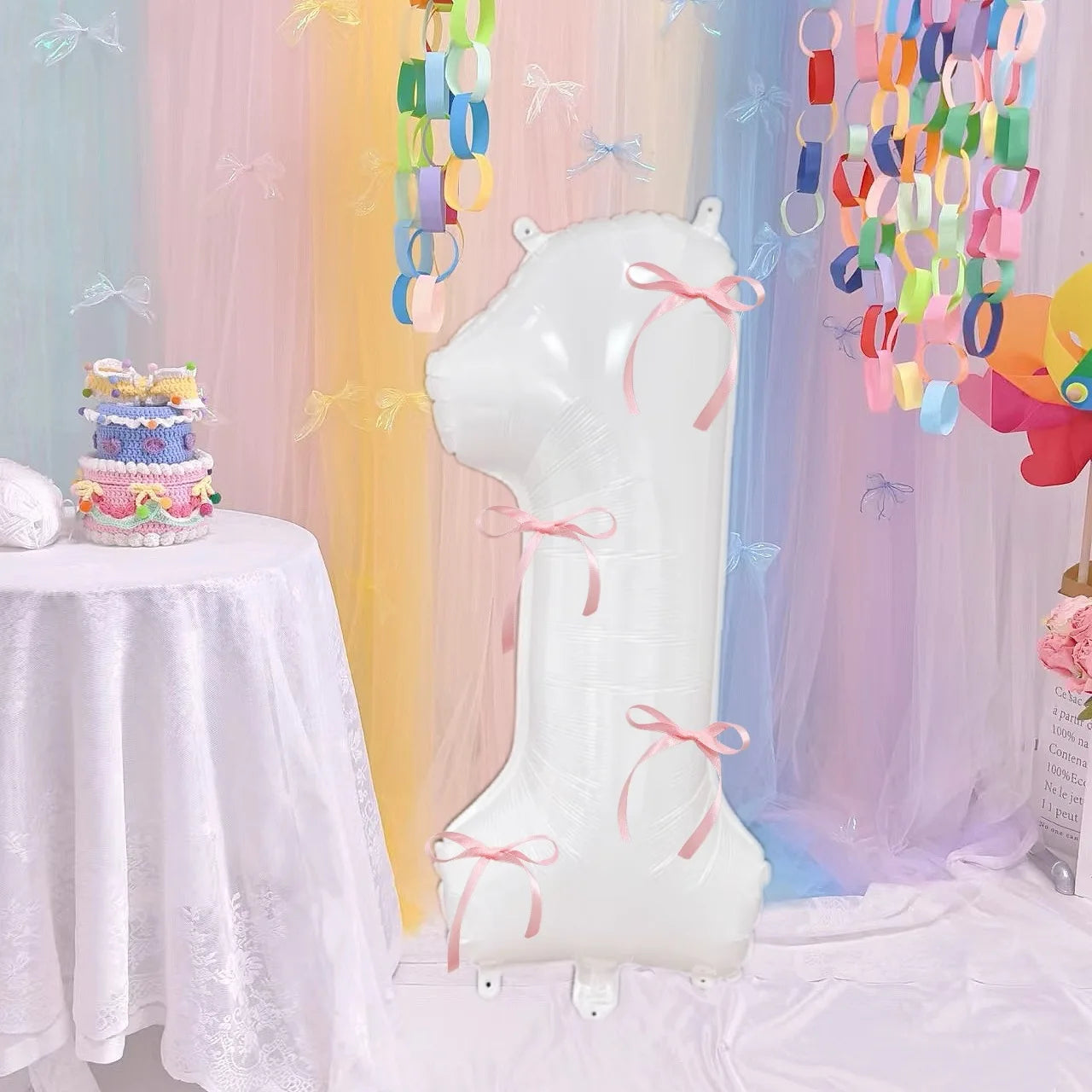 White 32inch 0-9 Years Old Balloons Pink Bow Number Balloons Aluminum Foil Milky Wedding Decorations Birthday Party Baby Shower