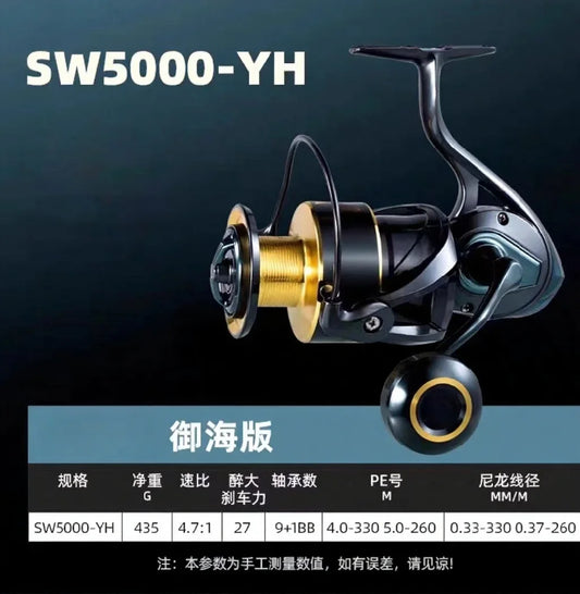 Saltwater Spinning Fishing Reel 27kg Drag Power 5.2:1 Gear Ratio Screw Handle Anti-Corrosion Jigging Reel