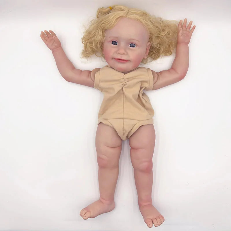 24inch zoe Lifelike Unfinished Reborn Doll kit painted DIY Toy Doll parts with Curly Blond hair