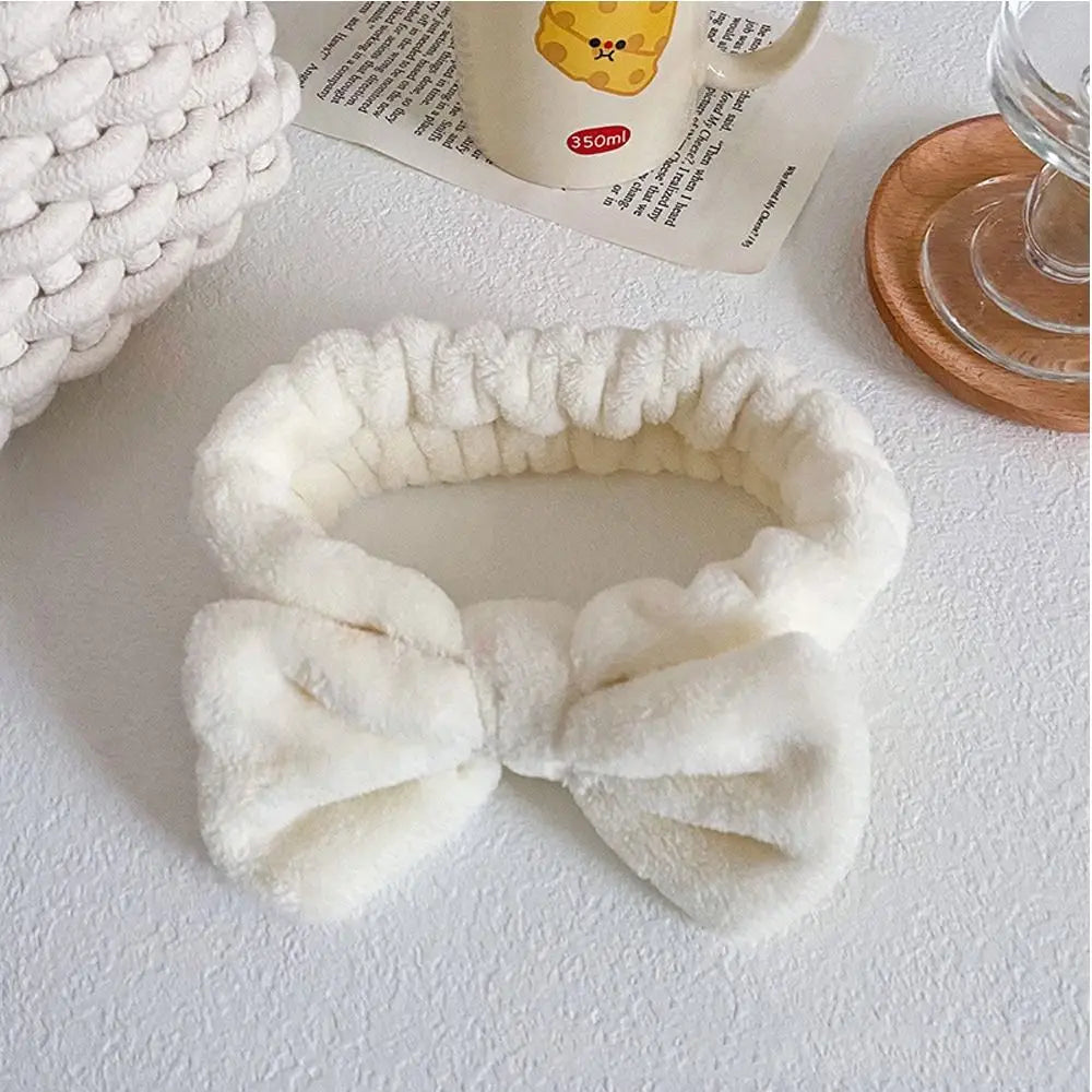 Beauty Coral Fleece Hair Band Soft Bow Fluffy Bowknot Shower Headband Knot Cosmetic Headbands Women