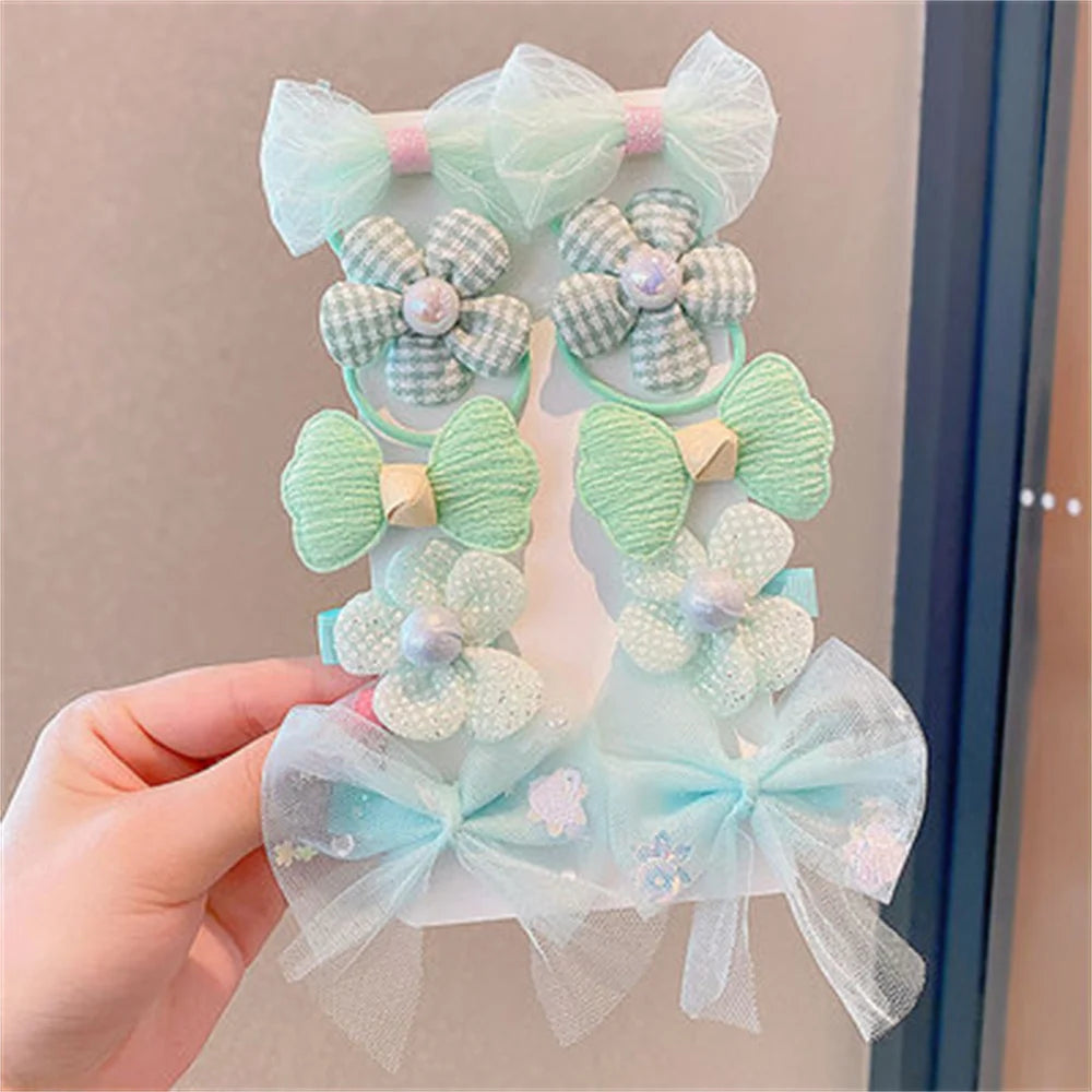 10Pcs/Set Chiffon Flower Hair Tie Girls Ponytail Elastic Hair Bands Kids Hair Accessories Children Hair Ties Baby Headwear