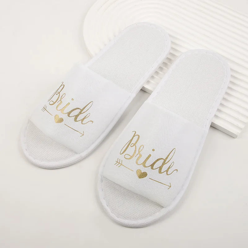 Wedding Party Guests Home Slip-on Letter Print Shoes, For Bride And Bachelorettes Bridal Party Cross Strap Disposable Slippers