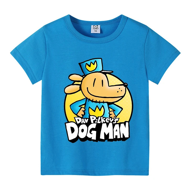 New Dog Man Children T-shirts Cute Cartoon Figure Printed T-shirt Kawaii Baby Boys Casuals Short Sleeves Tops 2025 Kids Clothes