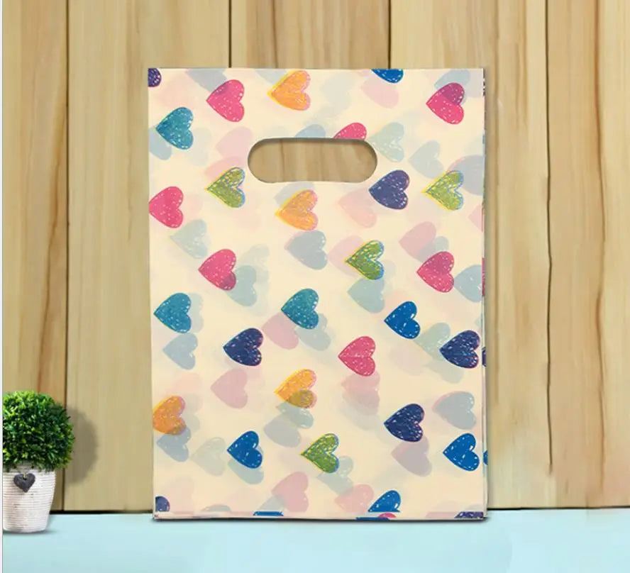 50pcs Multi Style Plastic Handle Bag 15*20cm Small Jewelry Packing Bag Party Favor Bags For Candy Cookie Gift Packaging Bag