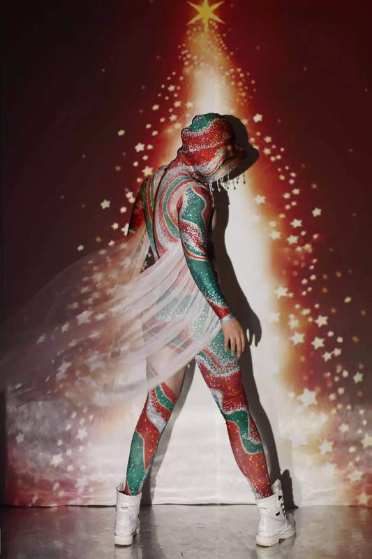 Men/Women Christmas Party Dress Up Jumpsuit Stage Performance Outfit Club Carnival Fancy Jumpsuit Christmas Eve Nightclub Prom