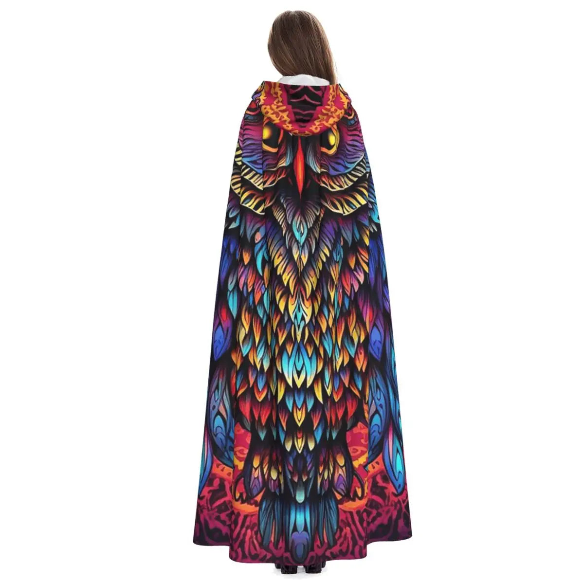 Native Mandala Owl American Long Hooded Cloak Witch Medieval Costume Cosplay Cape HalloweenCoat Adult Unisex
