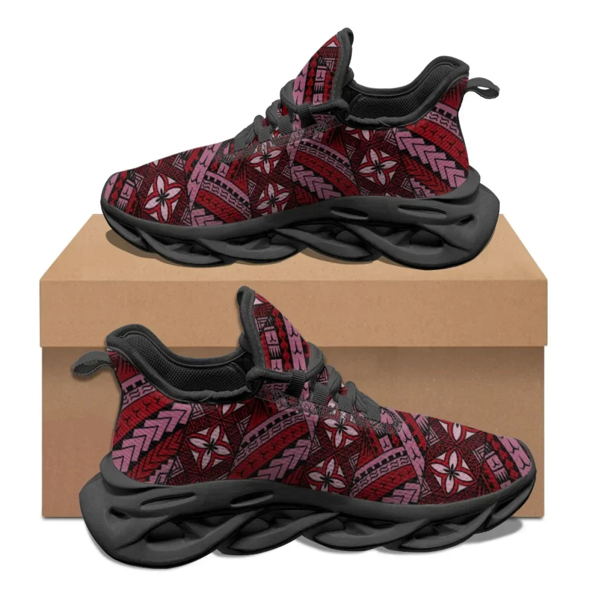 Polynesian Hibiscus Flower Design Basketball Shoes New Street Trend Durable Outdoor Running Shoes Comfortable Lace-up Sneakers