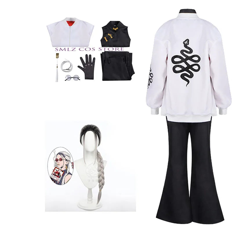 Newly Alma Cosplay Anime Gokurakugai Manga Costume Red Coat Pants Daily Wearing Rose Alma Wig Set Halloween Party Outfit for Man