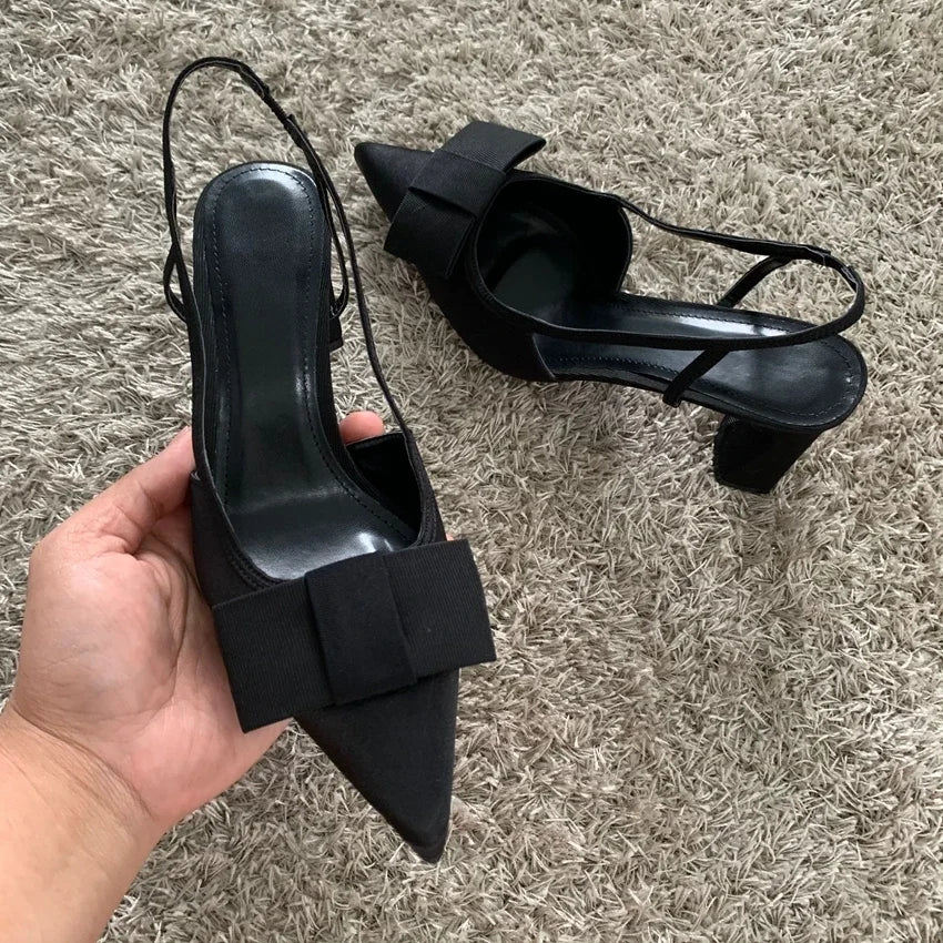 Butterfly-knot Design Heeled Sandals Women 2025 Fashion Elegant Dress Shoes Female Pointed Toe Pumps Women Slingback High Heels