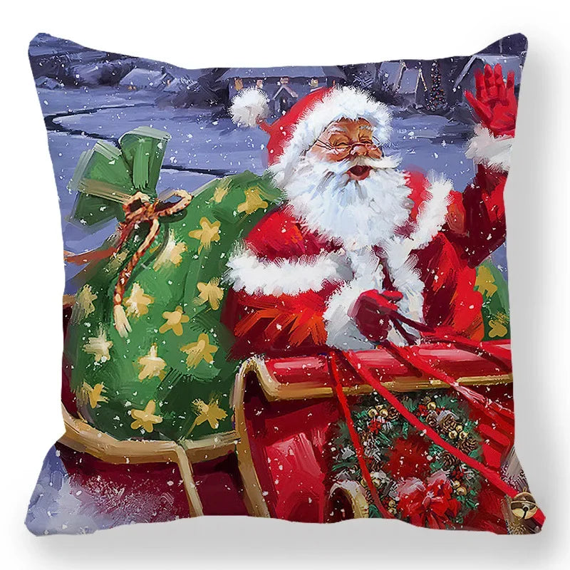 Christmas Decoration Pillowcase Santa Claus Snowman Deer Cushion Cover Home Sofa Chair
