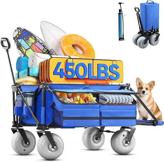 Beach Wagon, with Big Wheels for Sand, 260L Extra Large Beach Cart with 9" All-Terrain Balloon Wheels, Heavy Duty Folding Wagon