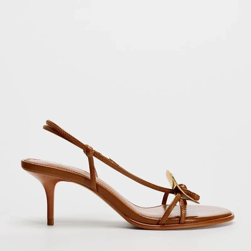 Elegant Metal Decoration Thin Heels Sandals Women Summer New Open Toe Designer Party Dress Shoes Fashion Brand High Heels Ladies