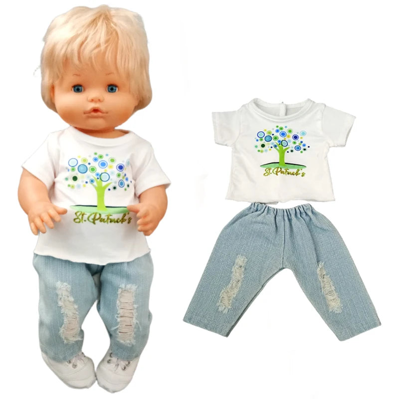16 Inch Nenuco Doll Clothes T-shirt Short  for 40cm Ropa Y Su Hermanita 38cm Baby Doll Fashion Denim Shorts