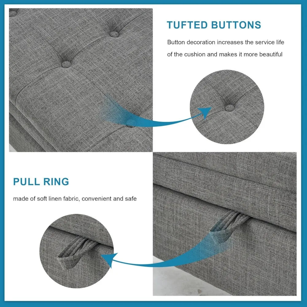 Storage Ottoman Bench, Upholstered PU Leather End of Bed Bench with Tufted Button&Gold Metal Legs for Bedroom