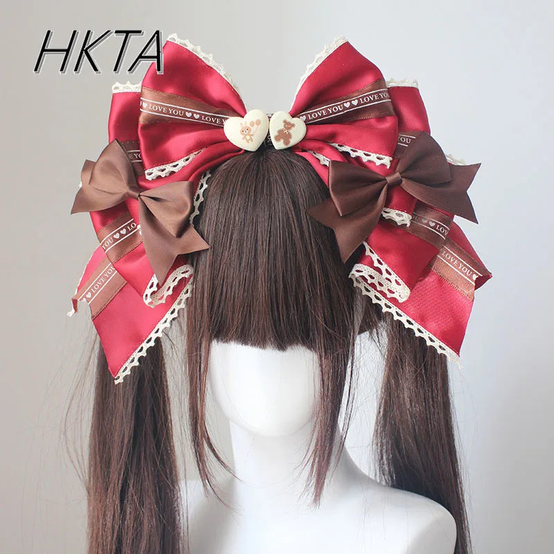 Spring Summer Cute Sweet Hair Clips for Women Bow Headwear Thin Lolita Ladies Hair Clips KC Hair Bow Lolita Korean Accessories