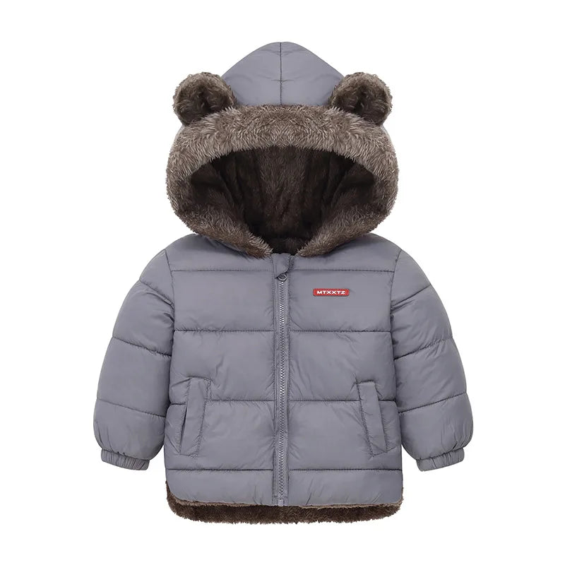 Baby Boys Girls Down Outerwear Kids Fashion Plus Velvet Coat Children Fur Hooded Casual Clothes Autumn Winter Thick Warm Jackets