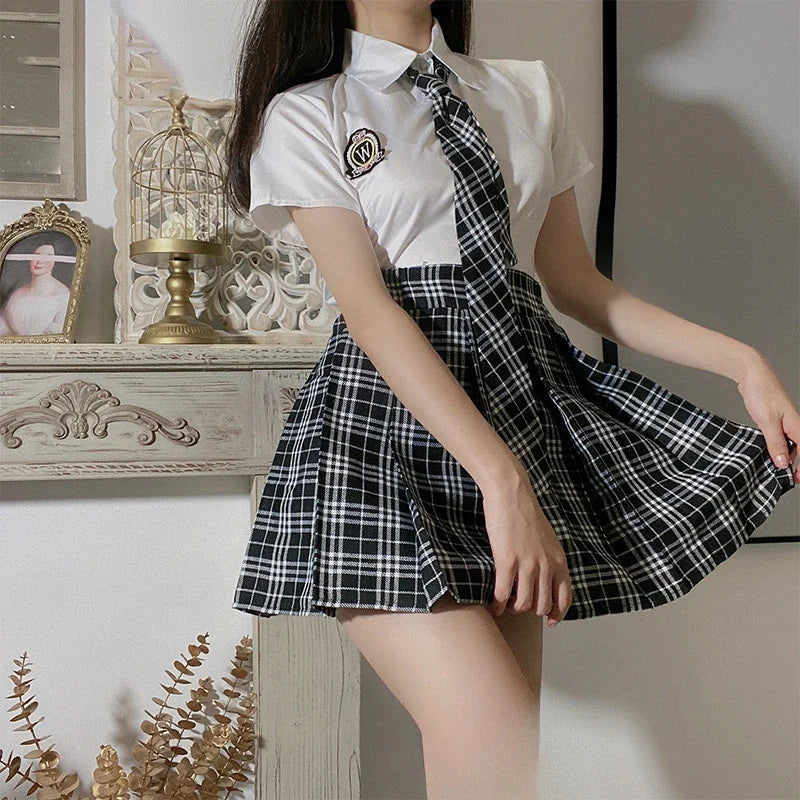 japanese anime JK uniform gothic lolita sweet cat girl halloween student role play Sexy Pleated Skirt Plaid Cheerleader Lingerie
