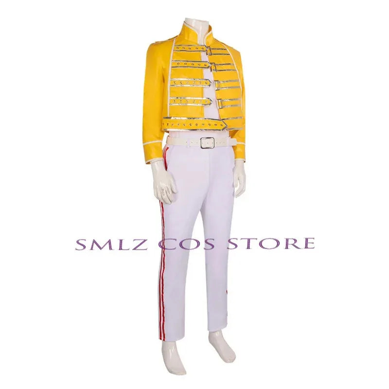 silisili ACos Freddie Mercury Cosplay Aniem Queen Lead Vocals Costume Yellow Coat Uniform Suit Halloween Party Perfo 2025 ☆ New