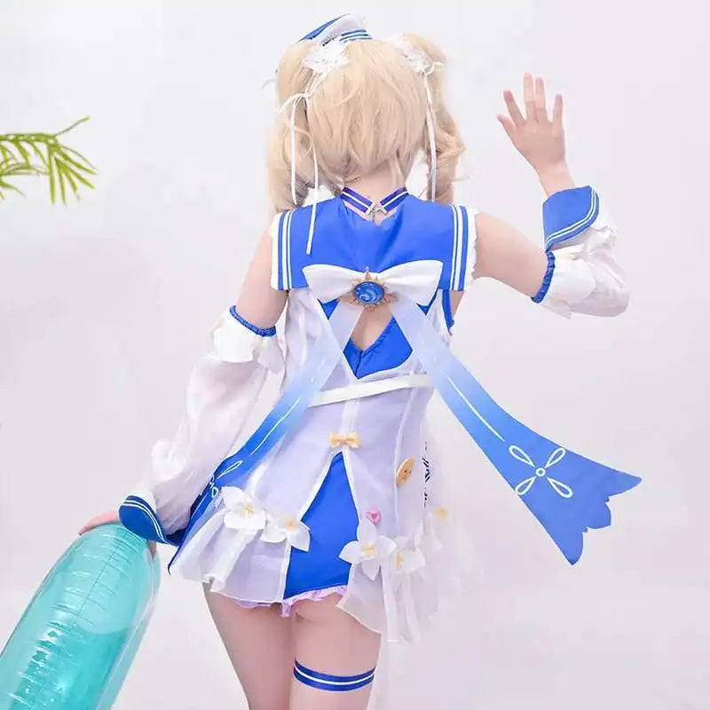 Genshin Impact Barbara Cosplay Costume Women Cute Swimsuit Sexy Swimwear Jumpsuit Coat Halloween Carnival Uniforms Custom Made