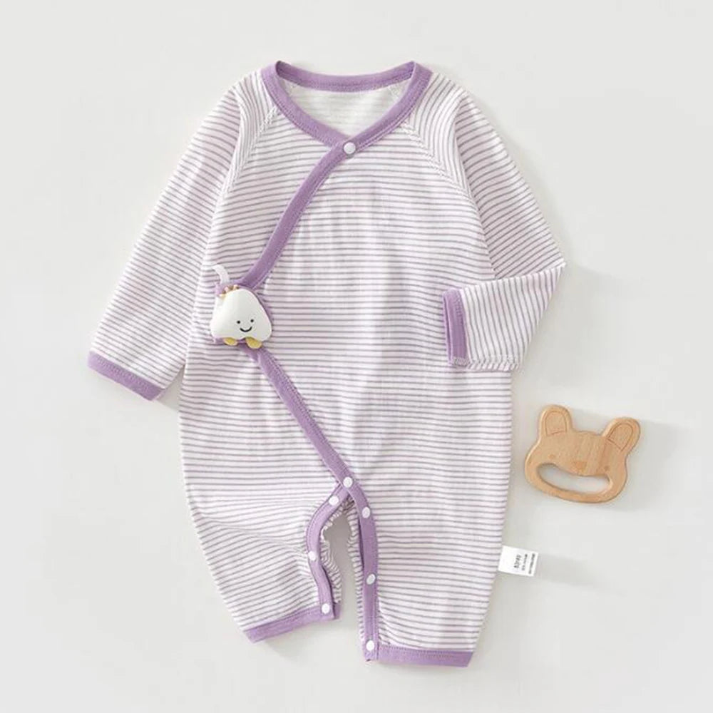 Summer Baby Boy Clothes 100% Cotton Baby Girl Rompers Long Sleeve Striped Newborn Jumpsuit 0 6 Months Unisex Hospital Onesies
