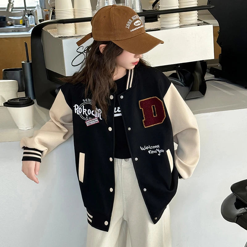 Casual Girl's Spring Autumn Jacket Children Fashionable Baseball Uniform Top for 5 6 7 8 9 10 11 12 13 14 Years Kids Spoty Coat