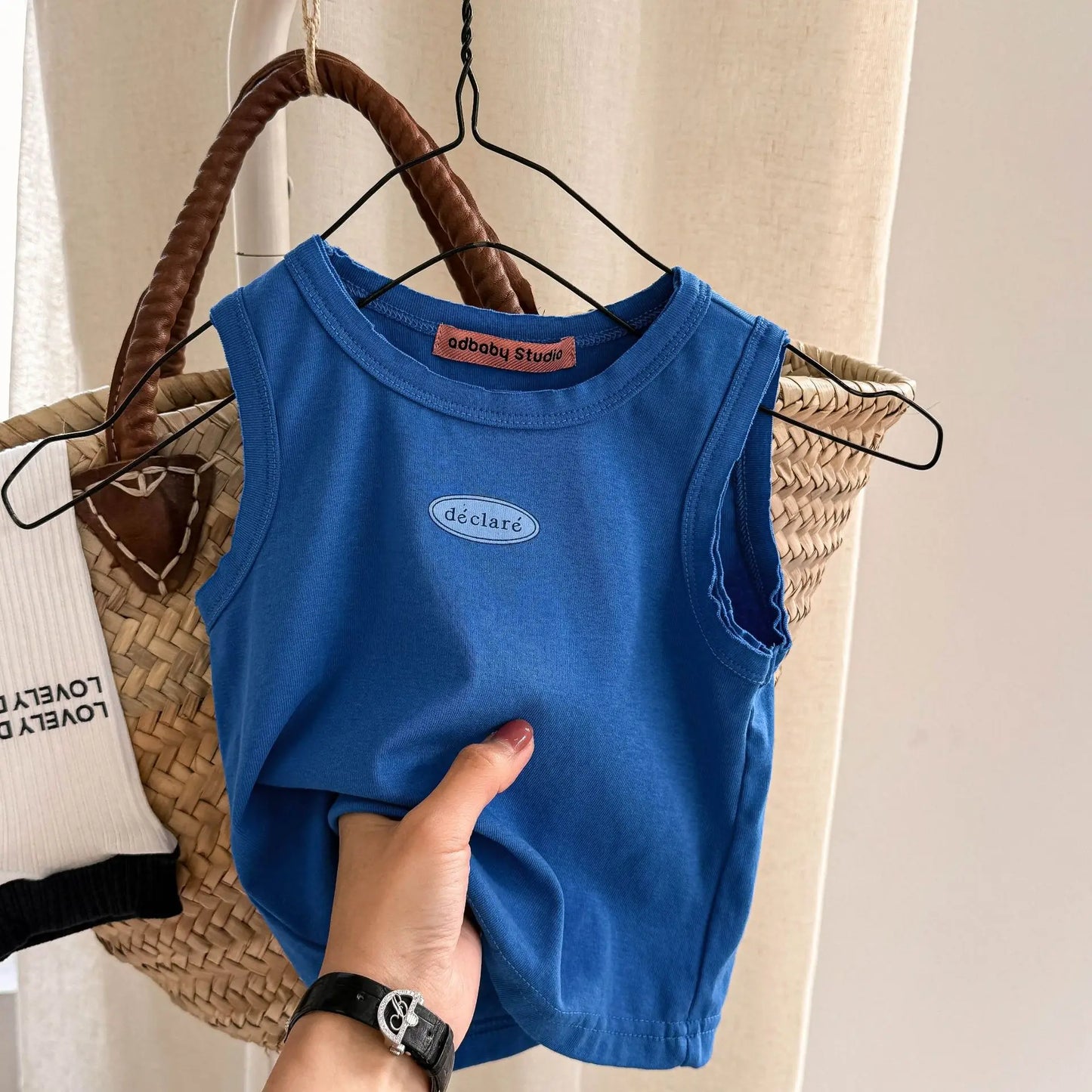 2025 Summer New Children Sleeveless T Shirts Boys Letter Print Vest Cotton Girls Thin Tee Baby Breathable Tops Kids Clothes