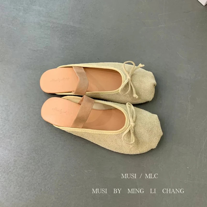 SUOJIALUN 2025 Autumn Women New Brand Slipper Fashion Round Toe Slip On Ladies Elegant Mules Shoes Soft Flat Heel Dress Slides S