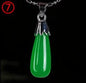 925 Silver Chinese Green Jade Water Drop Pendant Dragon Necklace Jadeite Amulet Fashion Jewelry Luck Gifts Women Sweater Chain